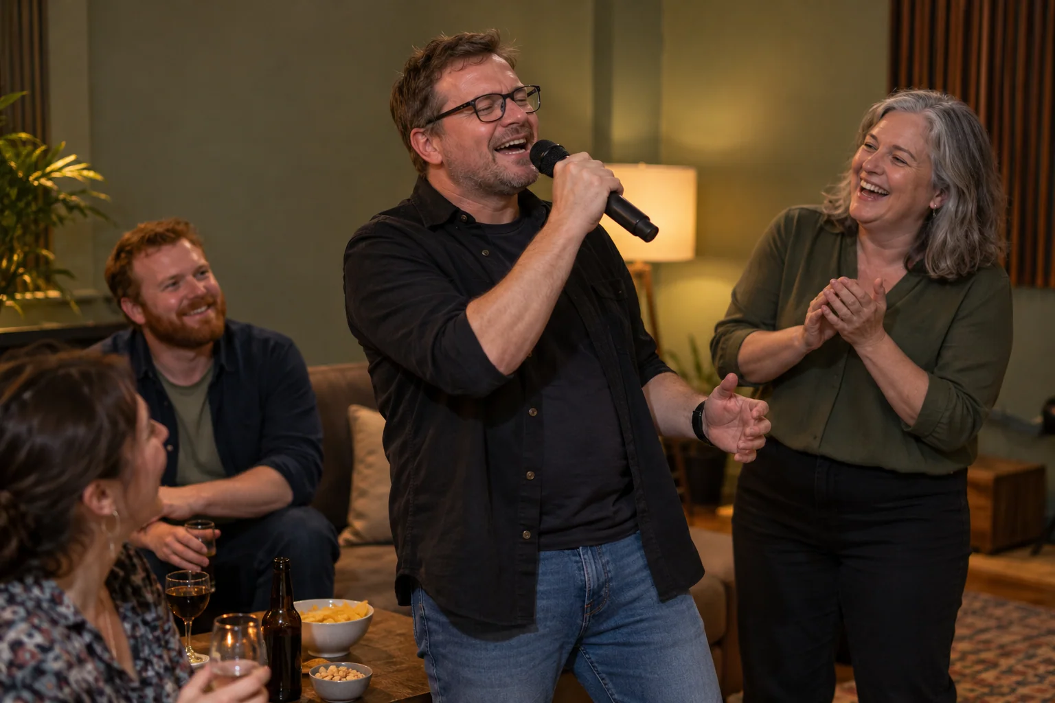 Karaoke with a small group of friends — a fictional scene